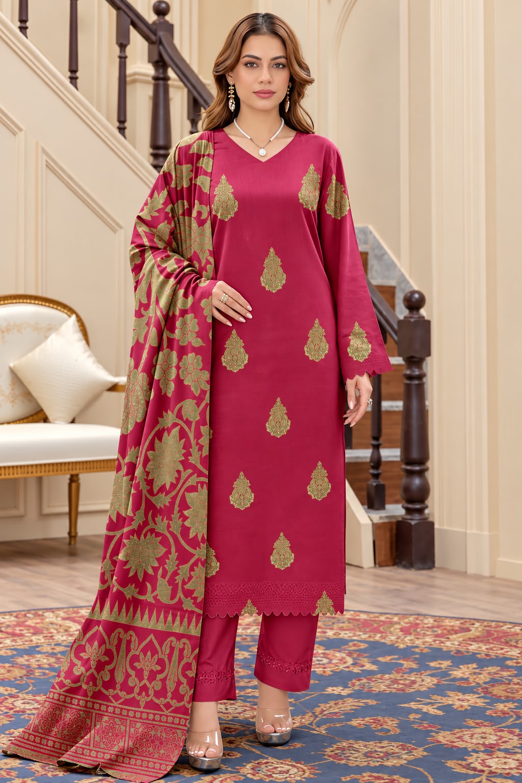 Indian Banarsi Brosha 3-Piece Unstitched Collection- Allow to Open Parcel