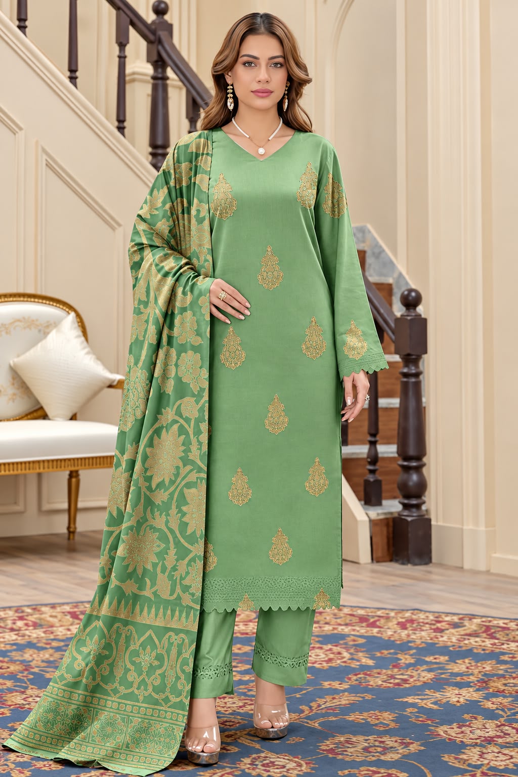 Indian Banarsi Brosha 3-Piece Unstitched Collection- Allow to Open Parcel