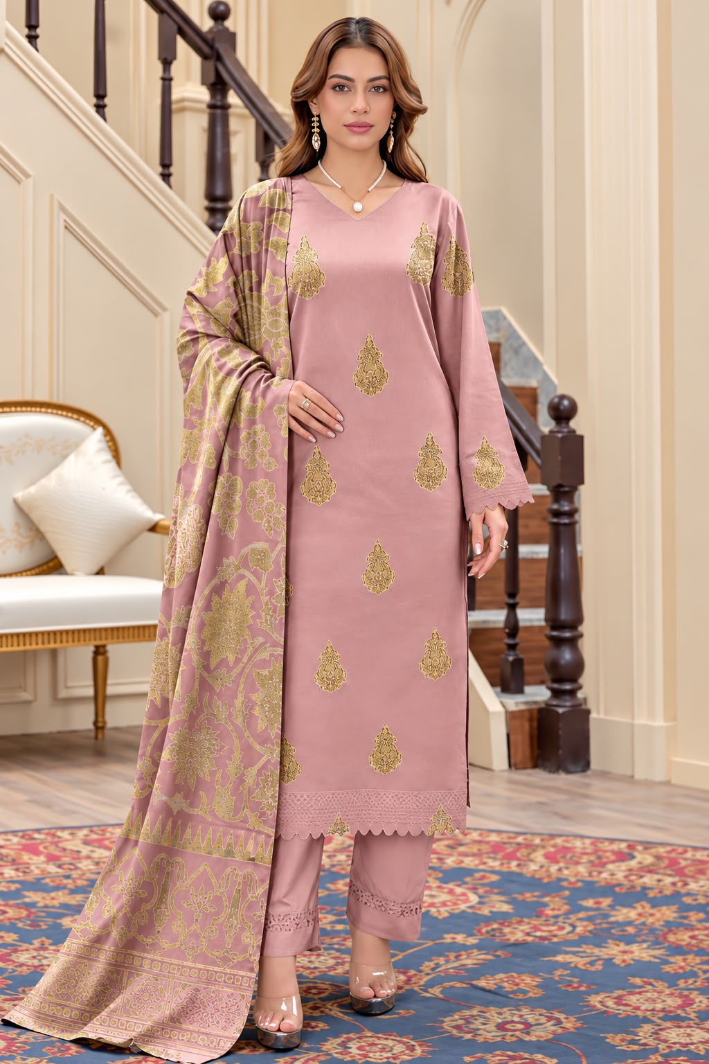 Indian Banarsi Brosha 3-Piece Unstitched Collection- Allow to Open Parcel