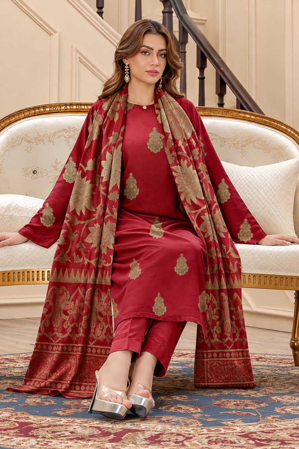 Indian Banarsi Brosha 3-Piece Unstitched Collection- Allow to Open Parcel