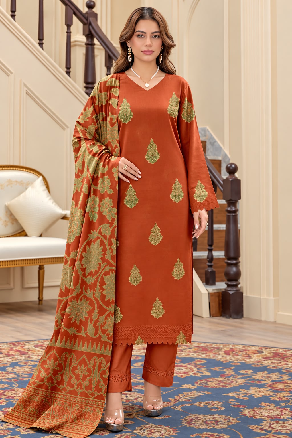 Indian Banarsi Brosha 3-Piece Unstitched Collection- Allow to Open Parcel