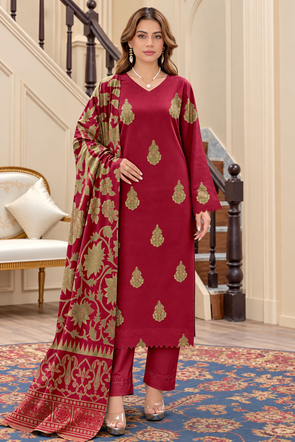 Indian Banarsi Brosha 3-Piece Unstitched Collection- Allow to Open Parcel