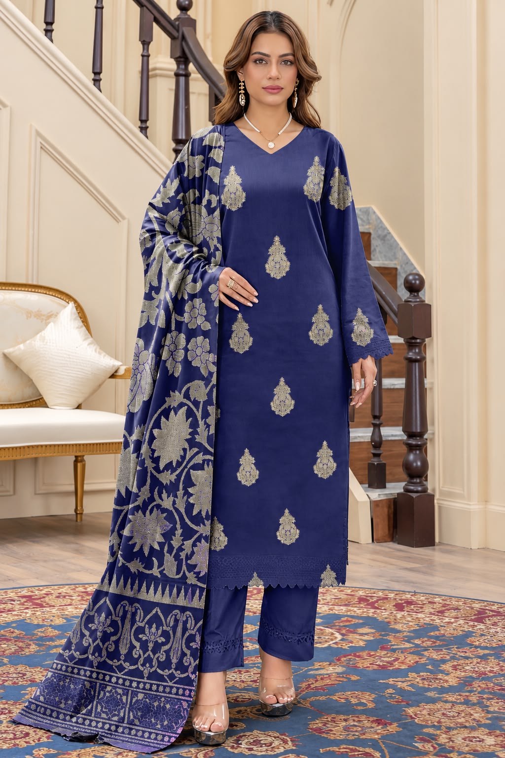 Indian Banarsi Brosha 3-Piece Unstitched Collection- Allow to Open Parcel