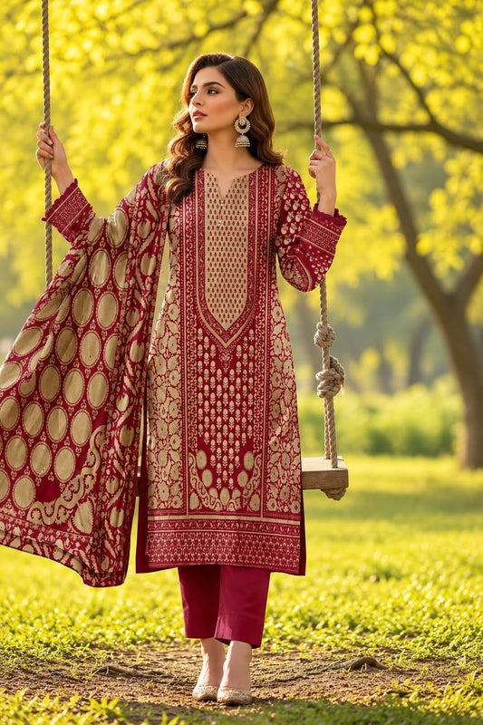 Indian Banarsi Brosha 3-Piece Unstitched Collection- Allow to Open Parcel
