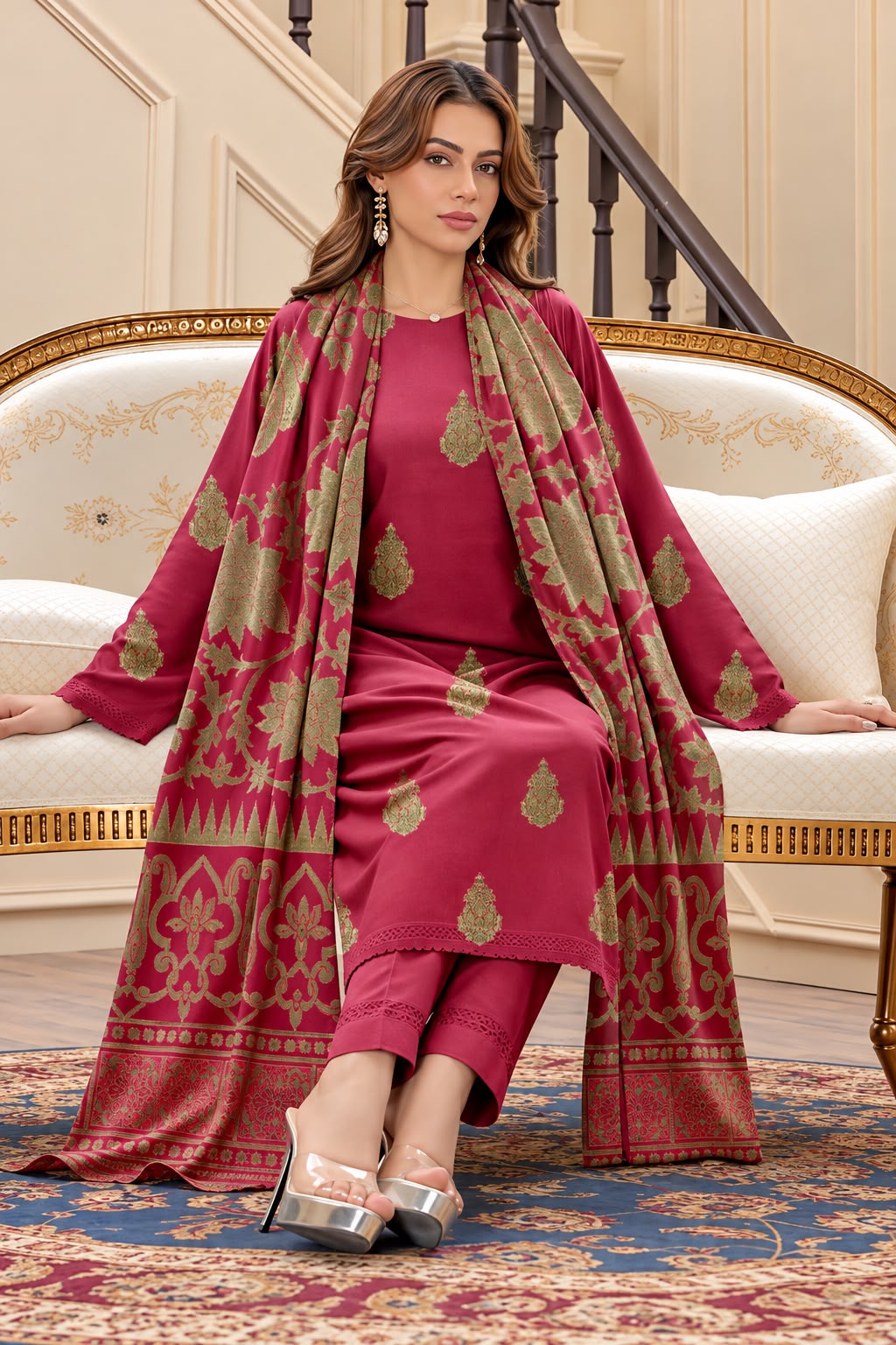 Indian Banarsi Brosha 3-Piece Unstitched Collection- Allow to Open Parcel