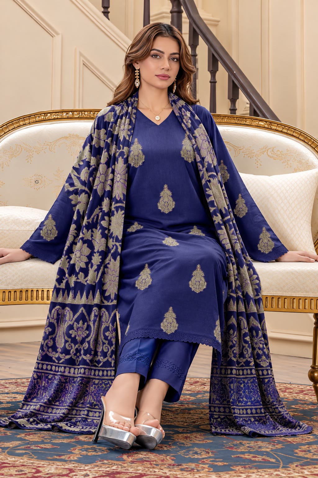 Indian Banarsi Brosha 3-Piece Unstitched Collection- Allow to Open Parcel