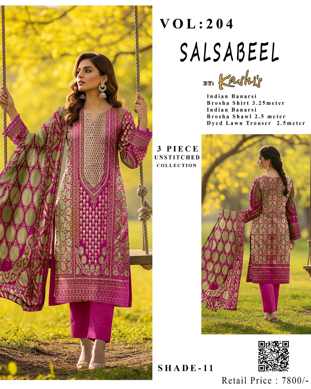 SALSABEEL – Indian Banarsi Brosha 3-Piece Unstitched Collection