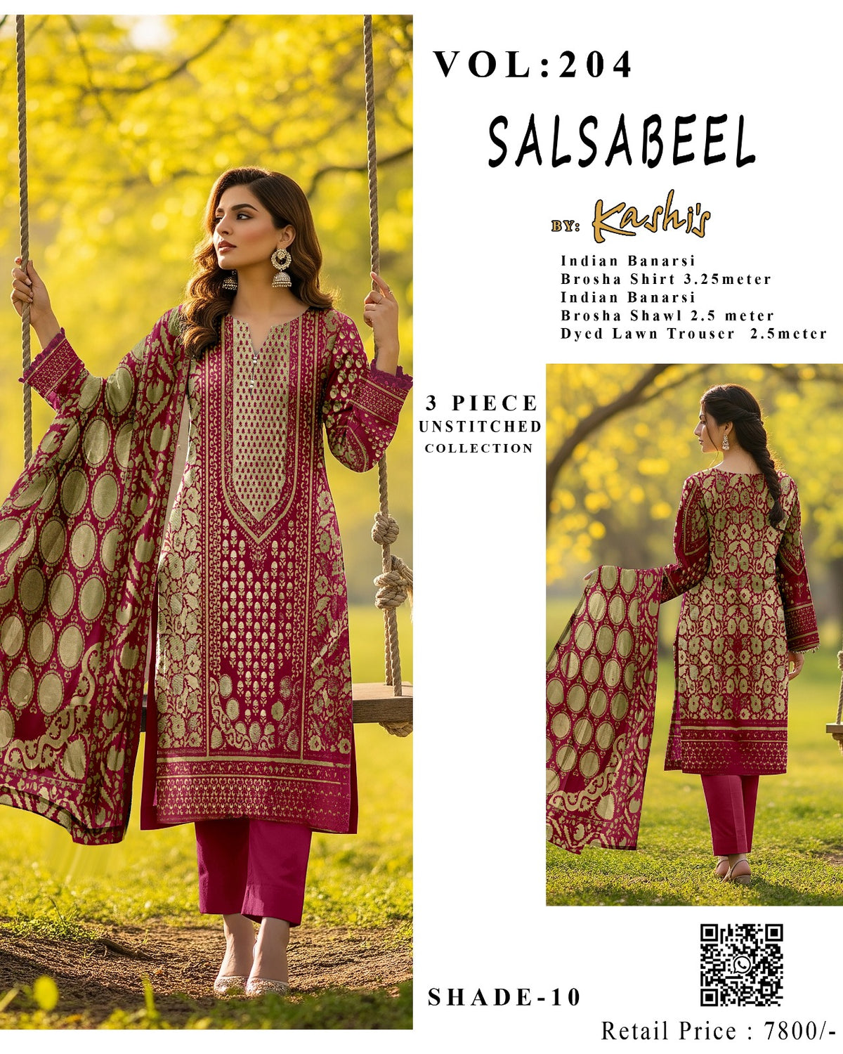 SALSABEEL – Indian Banarsi Brosha 3-Piece Unstitched Collection