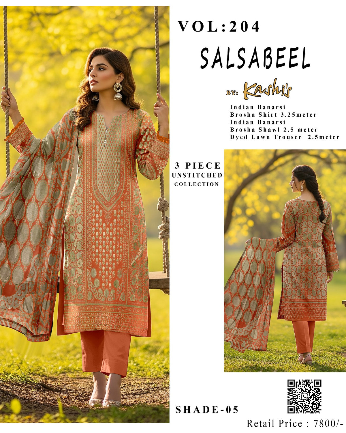 SALSABEEL – Indian Banarsi Brosha 3-Piece Unstitched Collection