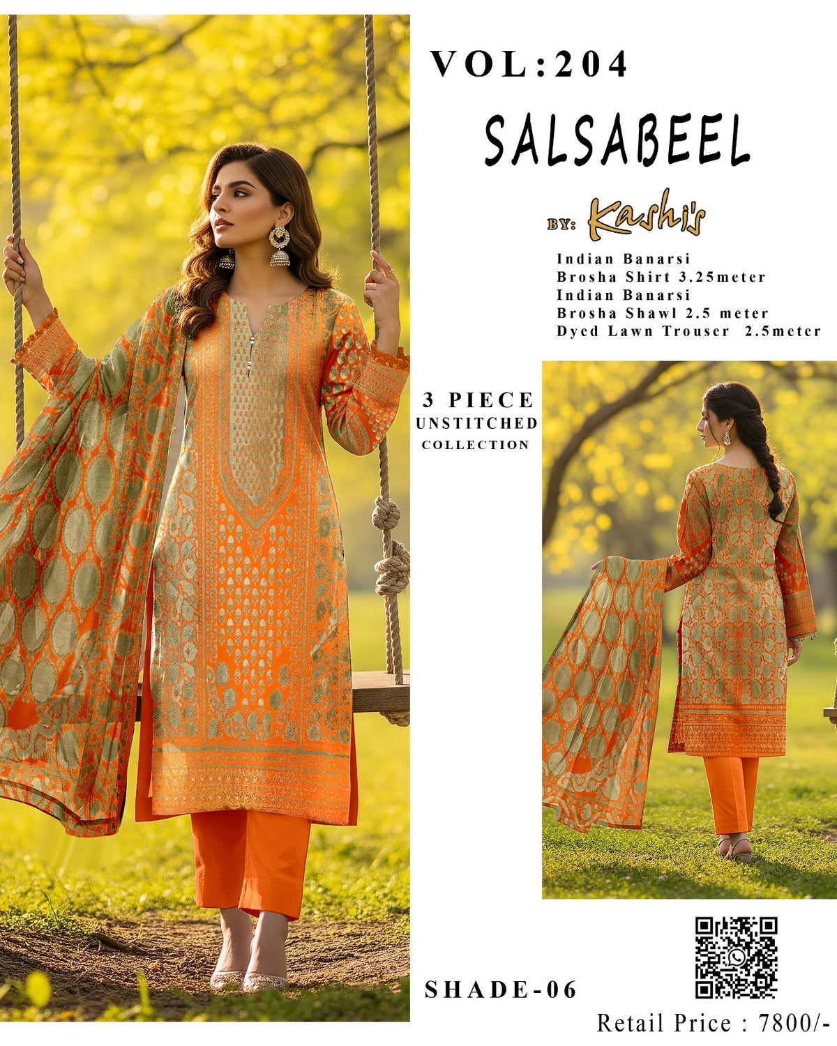 SALSABEEL – Indian Banarsi Brosha 3-Piece Unstitched Collection