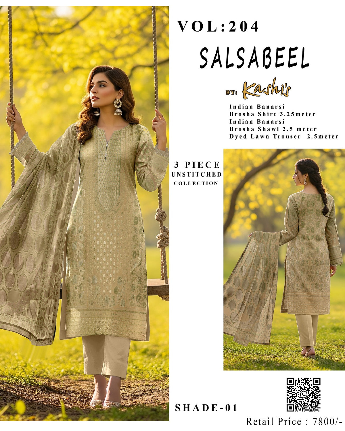 SALSABEEL – Indian Banarsi Brosha 3-Piece Unstitched Collection