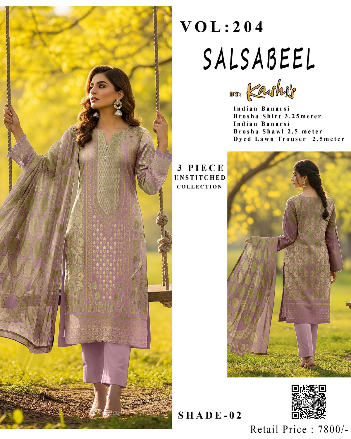 SALSABEEL – Indian Banarsi Brosha 3-Piece Unstitched Collection
