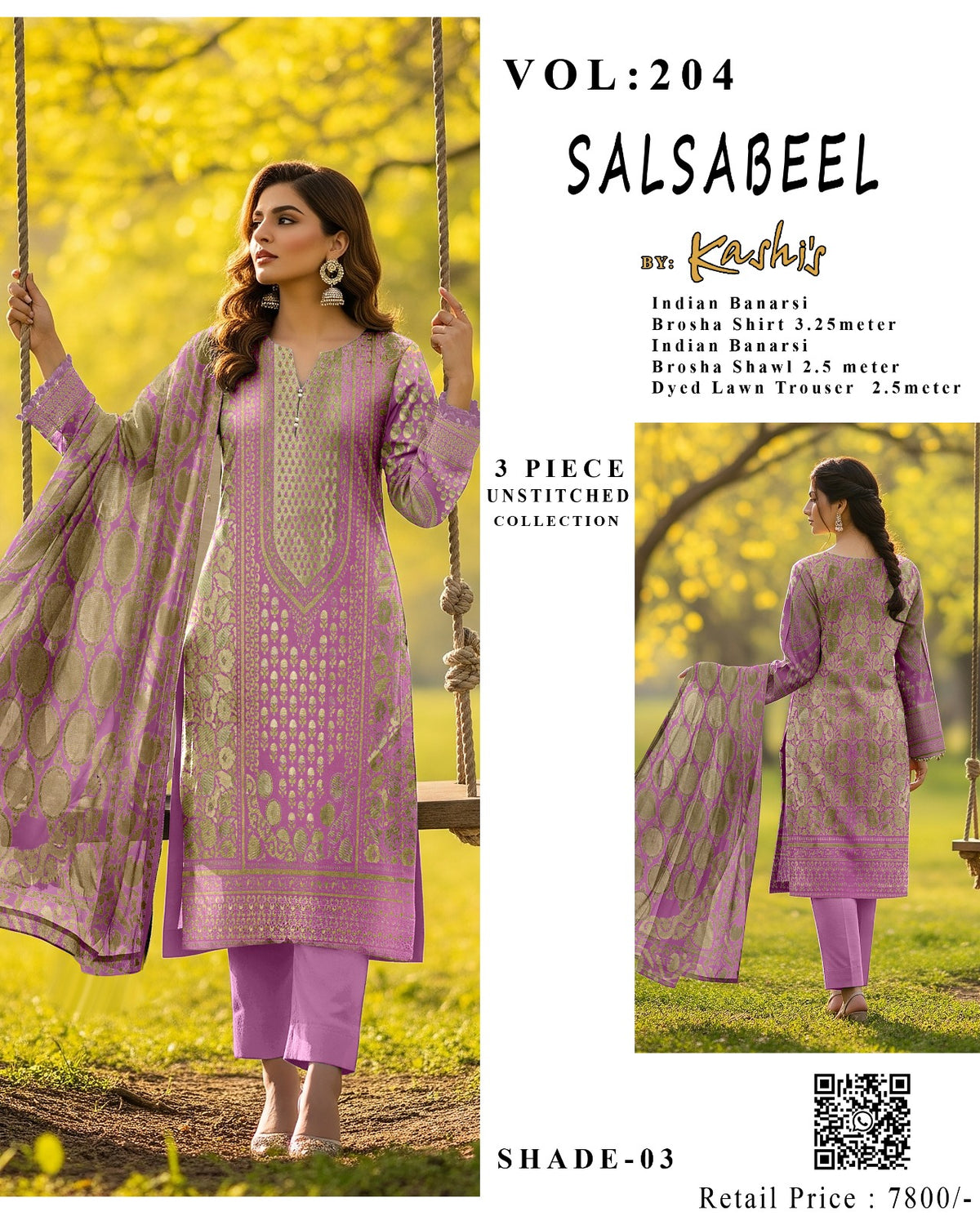 SALSABEEL – Indian Banarsi Brosha 3-Piece Unstitched Collection