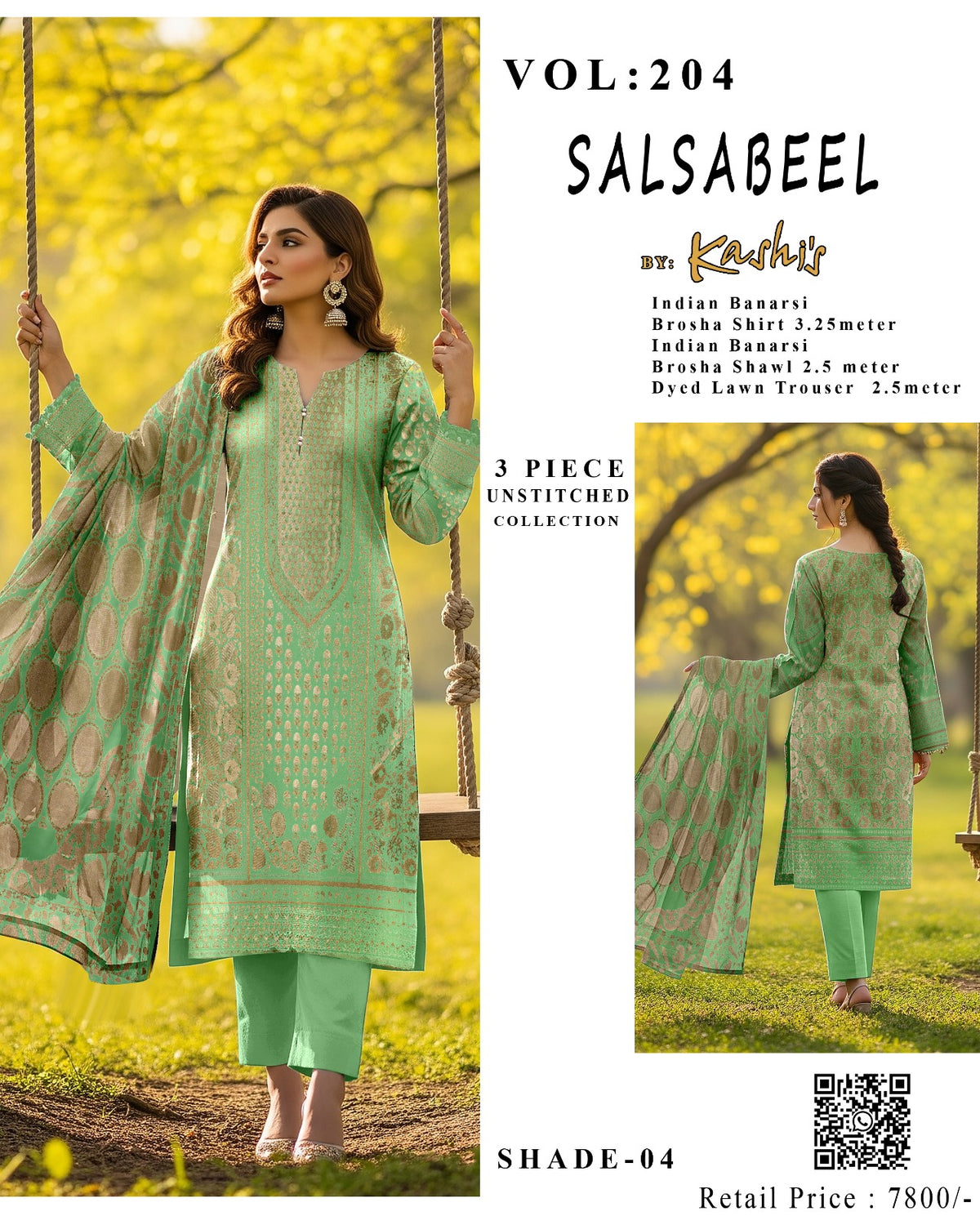 SALSABEEL – Indian Banarsi Brosha 3-Piece Unstitched Collection