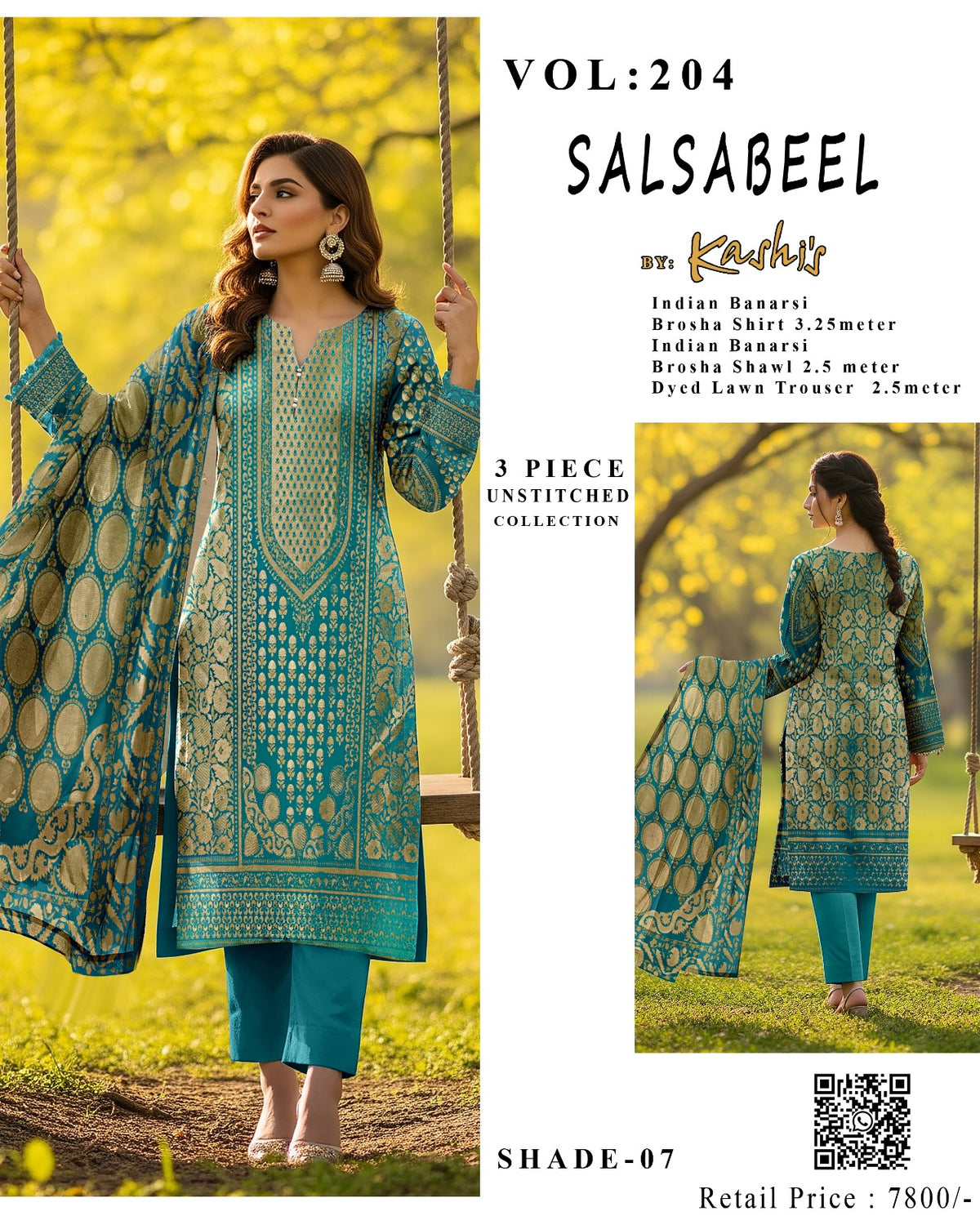 SALSABEEL – Indian Banarsi Brosha 3-Piece Unstitched Collection